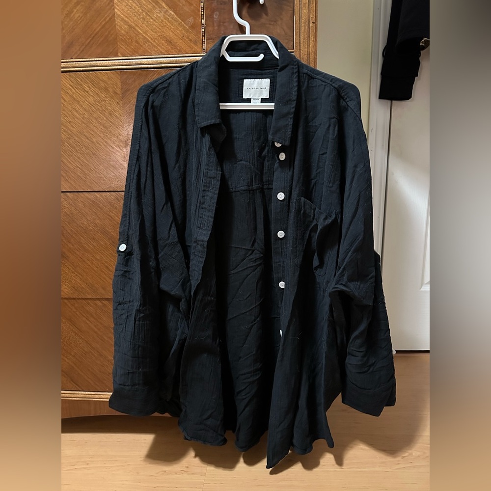 American Eagle oversized black button down shirt